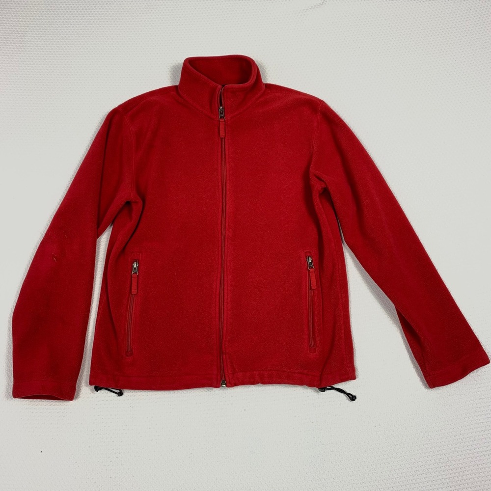 Lands End Mens S 34-36 Red Full Zip Fleece Jacket Coat Pockets Adjustable Hem